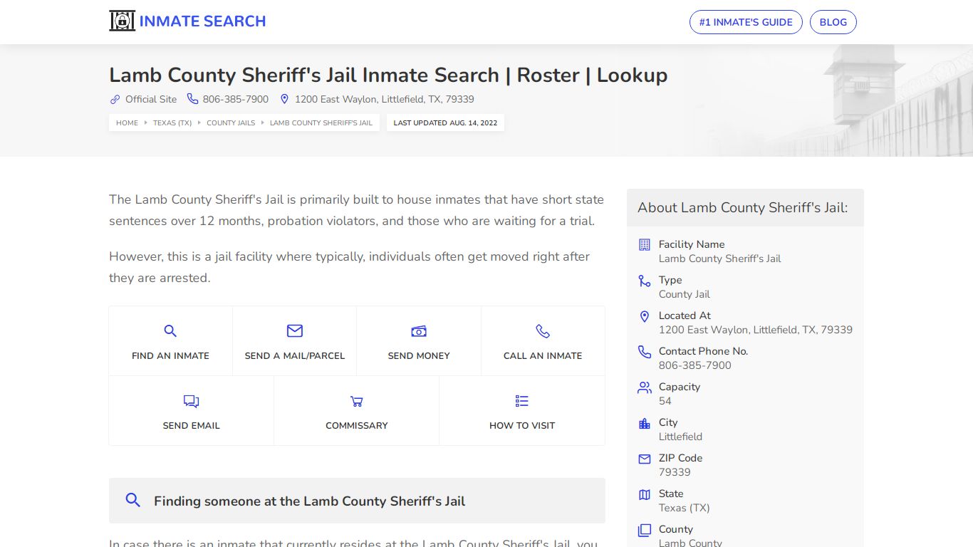 Lamb County Sheriff's Jail Inmate Search | Roster | Lookup